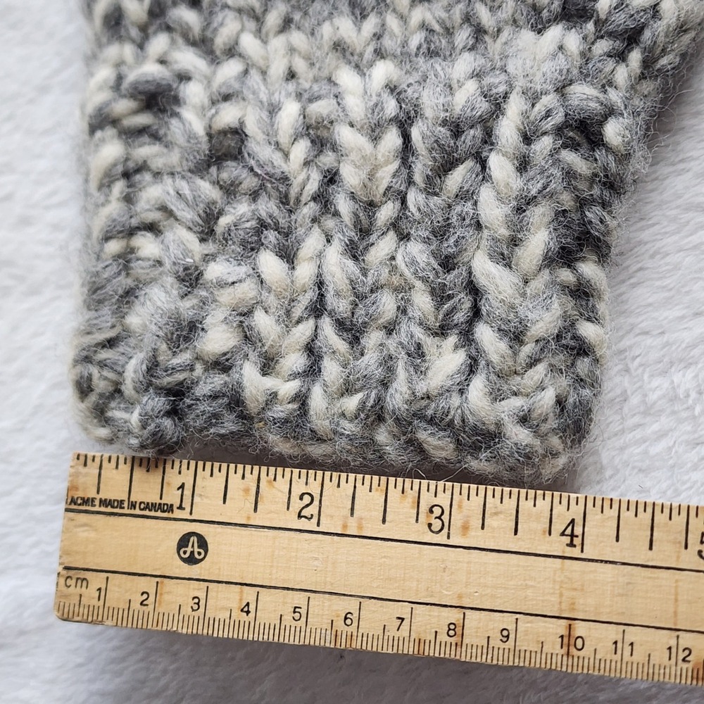 Handmade Wool Mittens Mens Womens Medium Large Grey White Chunky Knit Gloves - Picture 8 of 10